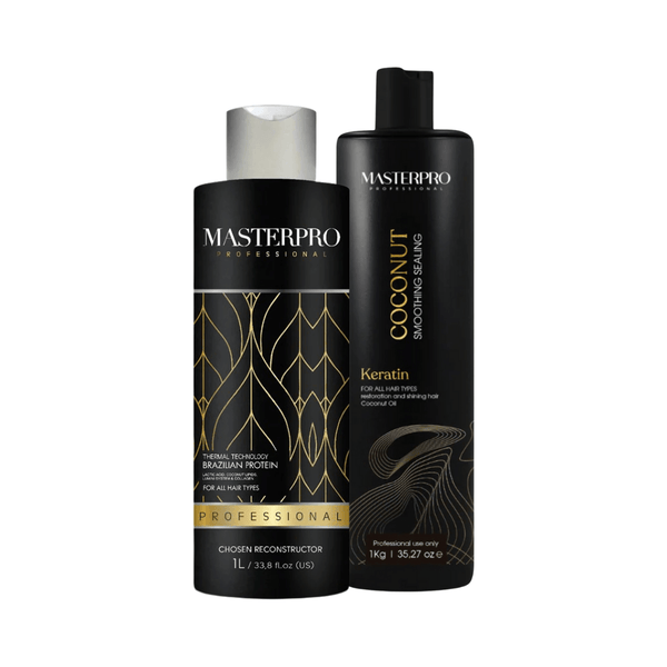 MasterPro Coconut Brazilian Keratin  Treatment and Premium Brazilian Hair Protein Treatment 1+1 Package I - - Elevate hair care with this dynamic duo for silky-smooth, nourished locks