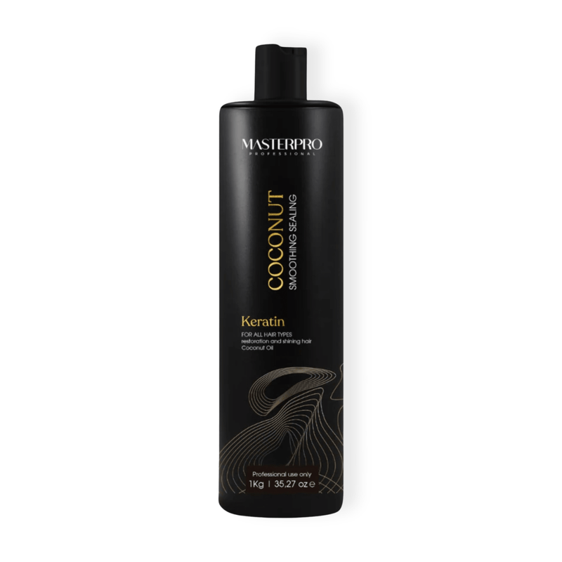 MasterPro Coconut Brazilian Keratin Treatment 1L - Salon Bundle. Elevate client experiences with the luxurious formula for smooth, nourished, and frizz-free hair transformations