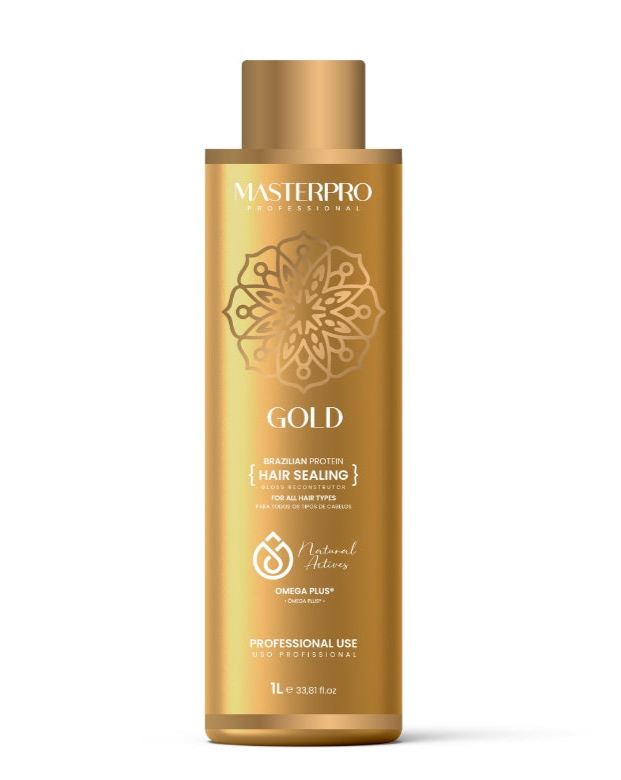 Gold| Brazilian Protein | Hair Protein Treatment |Hair Sealing | Gloss Reconstrutor |for All Hair Types |Omega Plus |Masterpro |1 L